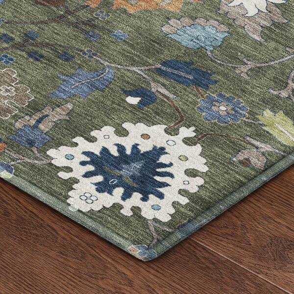 Mayfield Premium Machine Washable Abstract AMF2458 Olive 10 ft. x 14 ft. Area Rug