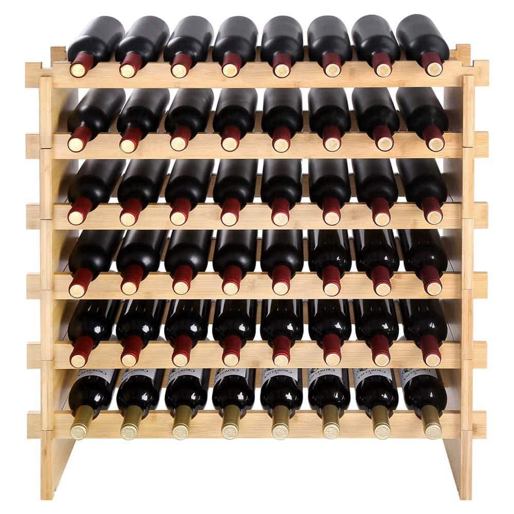 LuckByte 48-Bottle 30 in. Bamboo Wood Stackable Modular Wine Rack with ...