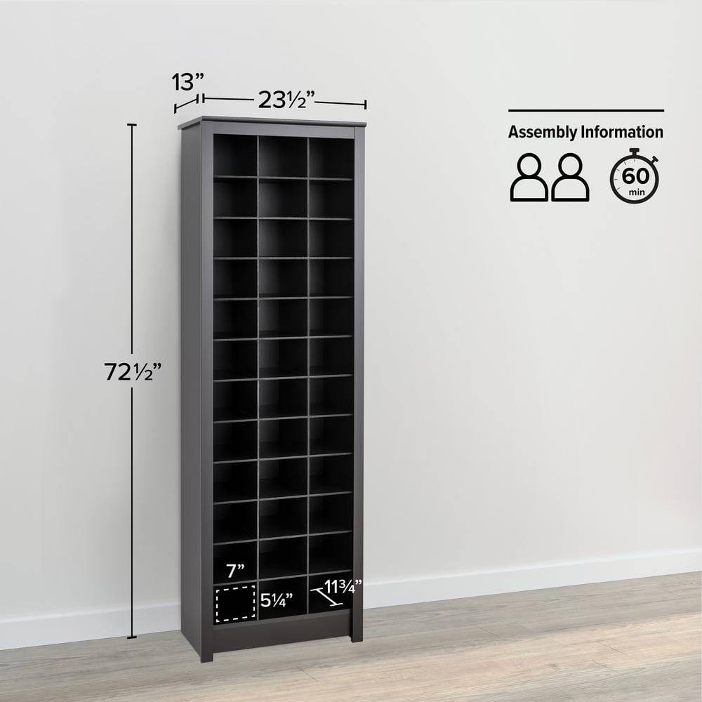 Black Tall Stackable Wood Shoe Rack with 36 Cubbies