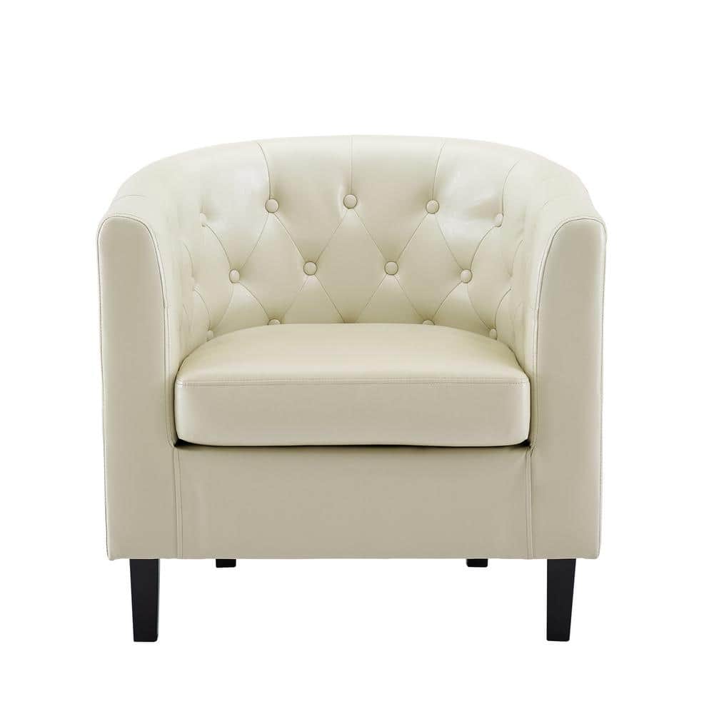 Cream Faux Leather Barrel Accent Chair with Rolled Arms