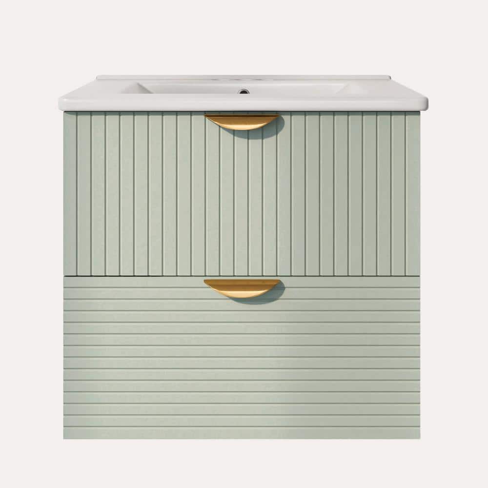Ventra 24 in. Wall Mounted Green Bath Vanity with White Ceramic Top, Drawers, Wood price history on PriceWatchPro