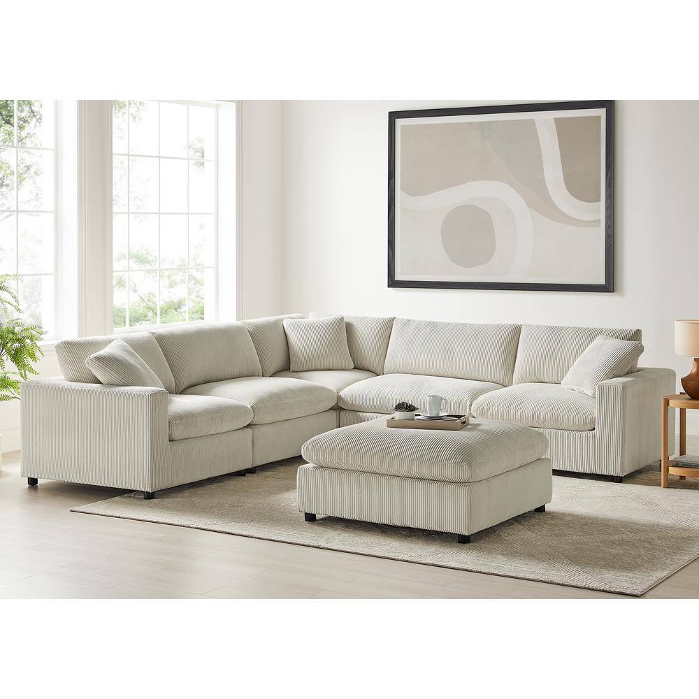 Casella 120 in. Square Arm 6-Piece Corduroy Fabric Modular Sectional Sofa i