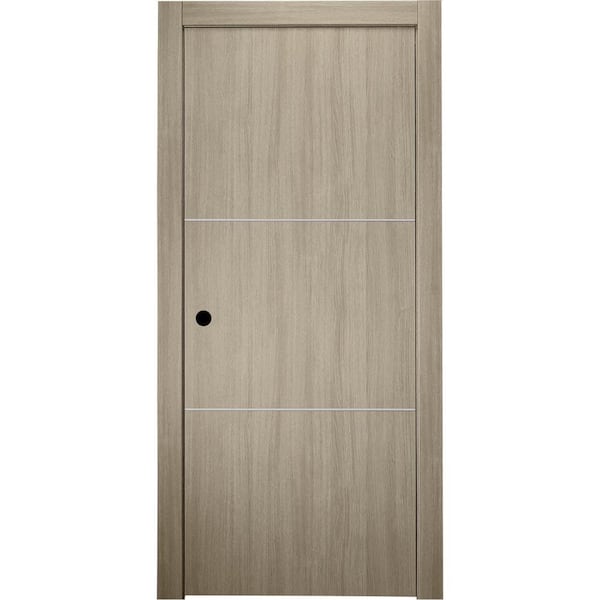 Belldinni 24 in. x 80 in. Viola 2H Shambor Finished Aluminum Strips Right-Hand Solid Core Composite Single Prehung Interior Door