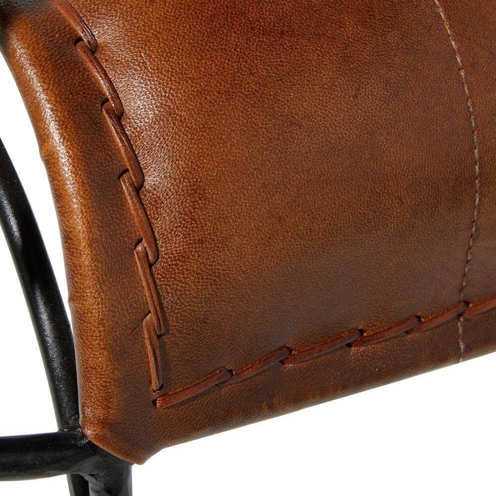 Vintage Brown Leather and Metal Accent Chair