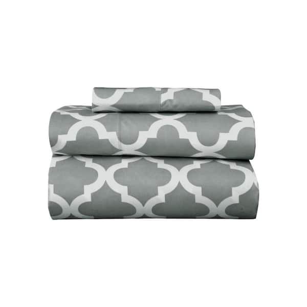3-Piece Gray and White Novelty Microfiber Twin Sheet Set