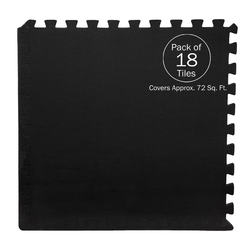 Black Interlocking EVA Foam Gym Floor Tiles, 24" x 24"
