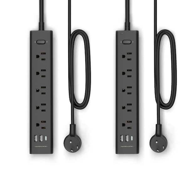 10FT Long Surge Protector Power Strip with 5 Outlets and 3 USB Ports (1 USB C Port), Wall Mount, 700J Protection(2 Pack)