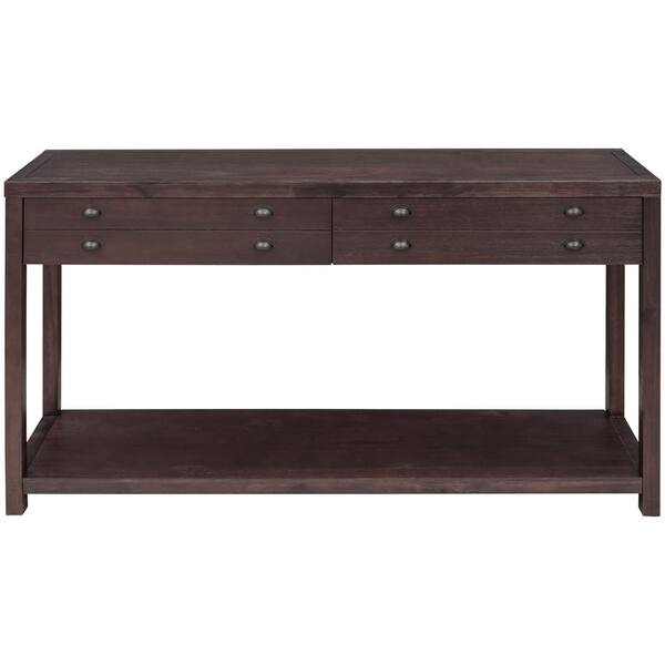 Harper Bright Designs Retro Style 58 In Espresso Rectangle Wood Console Table With 2 Big Top Drawers And Open Shelf Xw005aap Espresso Rectangle Wood Console Table, How Big Is A Sofa Table