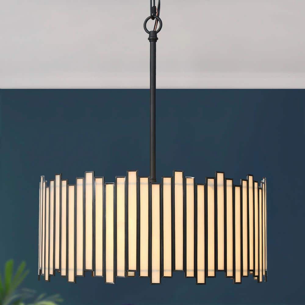 LNC Modern Chandelier 1-Light Glam Drum Plating Brass and Matte Black  Integrated LED Foyer Chandelier with Crystal Accents LERF77N965A68C - The  Home Depot