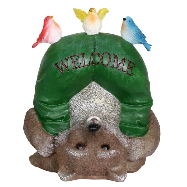 Exhart Solar Topsy-Turvey Welcome Racoon Statue