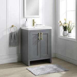 Farmhouse 24.5 in. W x 18.8 in. D x 34 in. H Freestanding Single Sink Bath Vanity in Grey with White Top