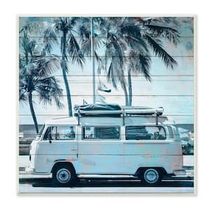 12 in. x 12 in. "Blue Tinted Retro Van By the Beach Planked Look" by Kimberly Allen Wood Wall Art