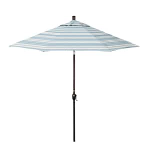 9 ft. Bronze Aluminum Market Patio Umbrella with Crank Lift and Push-Button Tilt in Wellfleet Sea Pacifica Premium