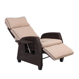 PE Wicker Outdoor Recliner with Bergei Cushion, Patio Chaise Lounge with Removable Cushion, UV Protection