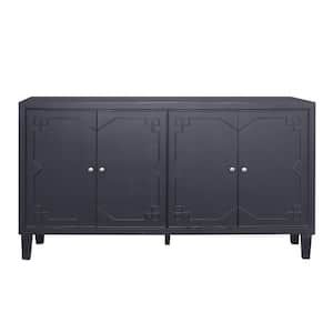 59.84 in. x 15.75 in. x 31.5 in. MDF Freestanding Ready to Assemble Base Storage Cabinet in Matte Black with 4-Doors