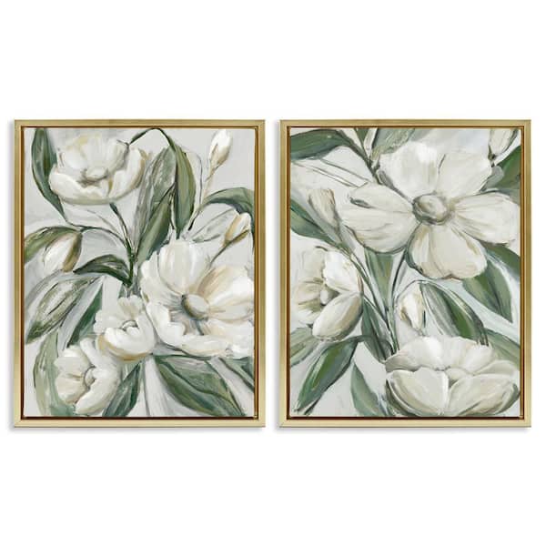 White Blossoms & Leaves by Hannah Dawson 2 Pieces Gold Floater Frame Nature Graphic Art Print 31 in. x 25 in.