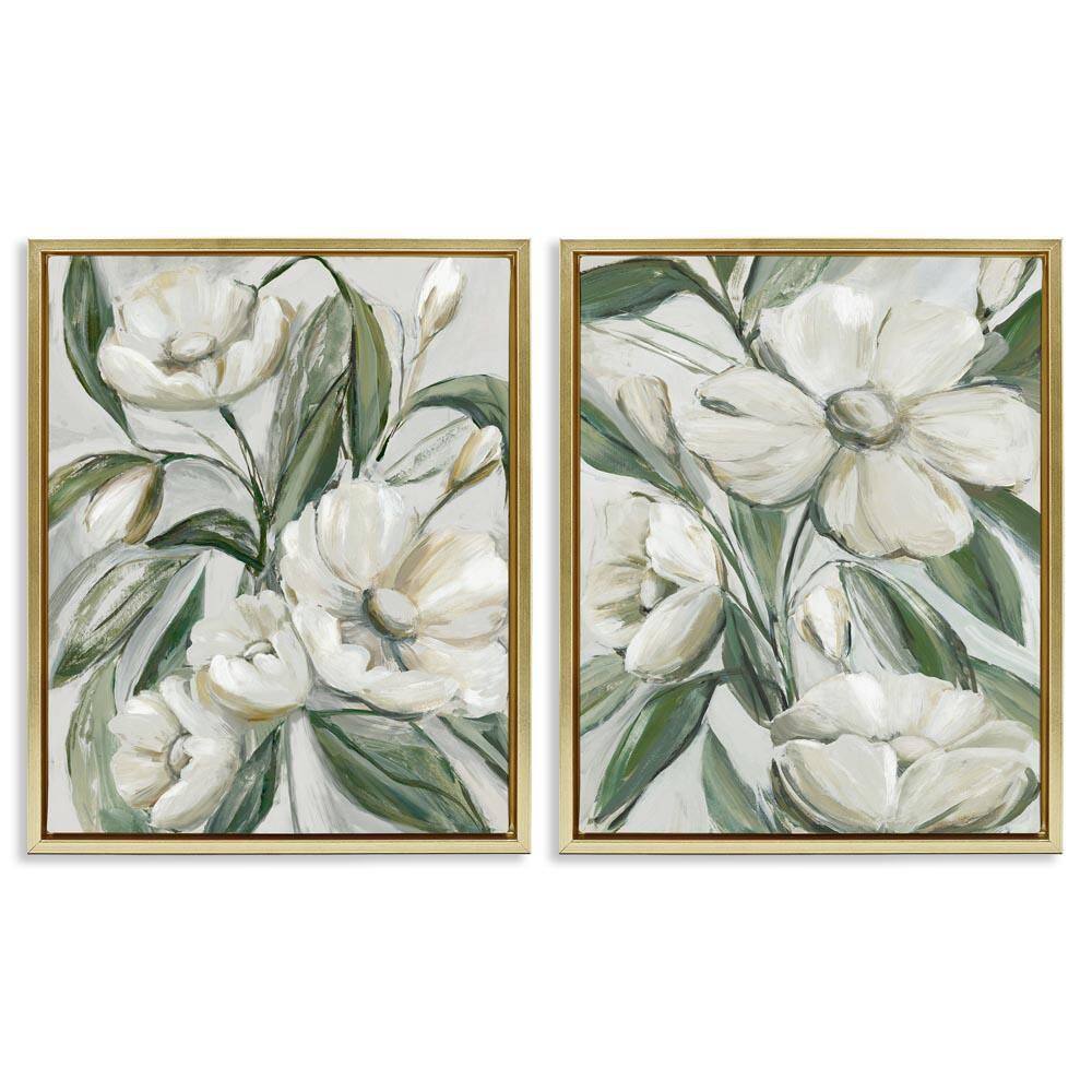 White Blossoms and Leaves by Hannah Dawson 2-Pieces Gold Floater Frame Nature Graphic Art Print 31 in. x 25 in. price history on PriceWatchPro