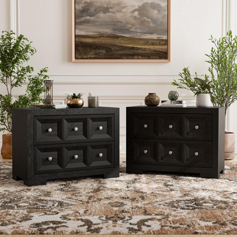 Flonnin Modern Classic Weathered Black 2-Drawer Oversized Nightstand with USB Charging Ports (Set of 2) price history on PriceWatchPro