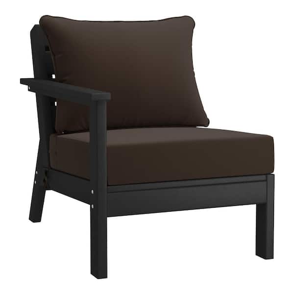 WESTIN OUTDOOR Birchwood Outdoor Patio Deep Seating Left Facing Arm HDPE Lounge Chair in Black with Brown Cushions