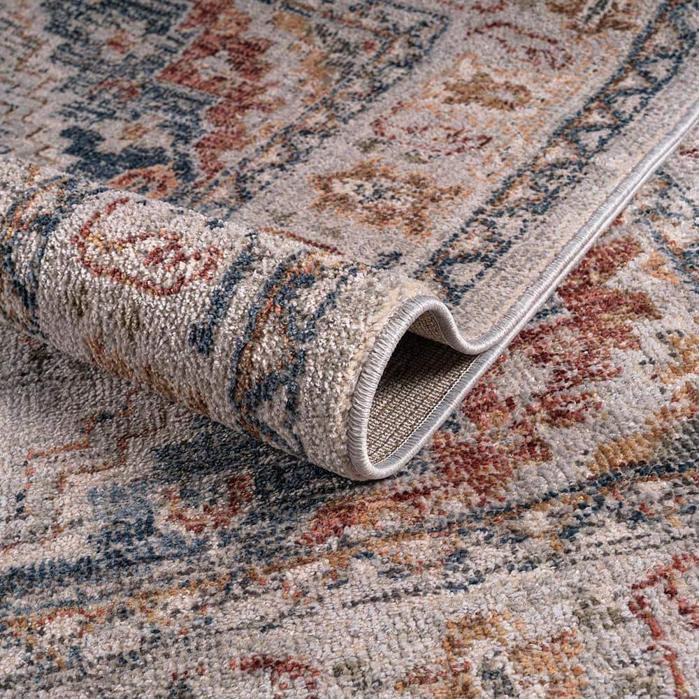 Blue and Beige Medallion Synthetic 8' x 10' Area Rug