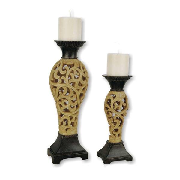ORE International 16 in. Set of 2 Candleholders Ivory