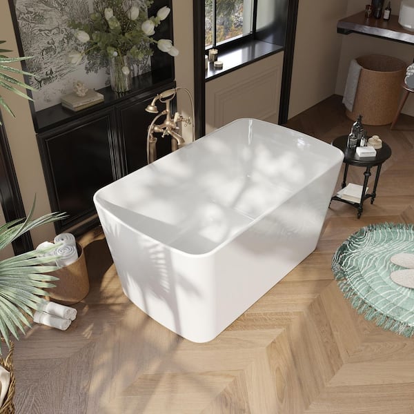 49 in. x 28 in. Acrylic Flat Bottom Soaking Bathtub Square-Shape Japanese Soaking Hot Tub in White