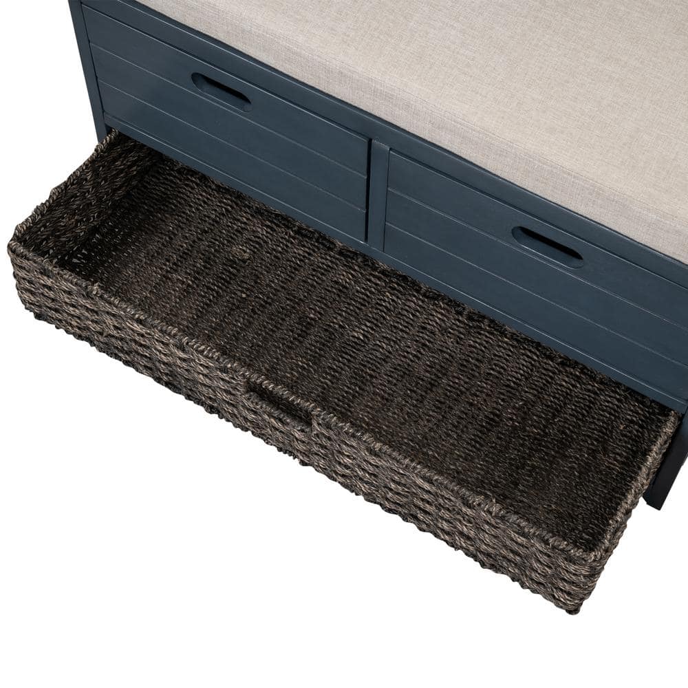 Beige Linen Backless Storage Bench with Drawers