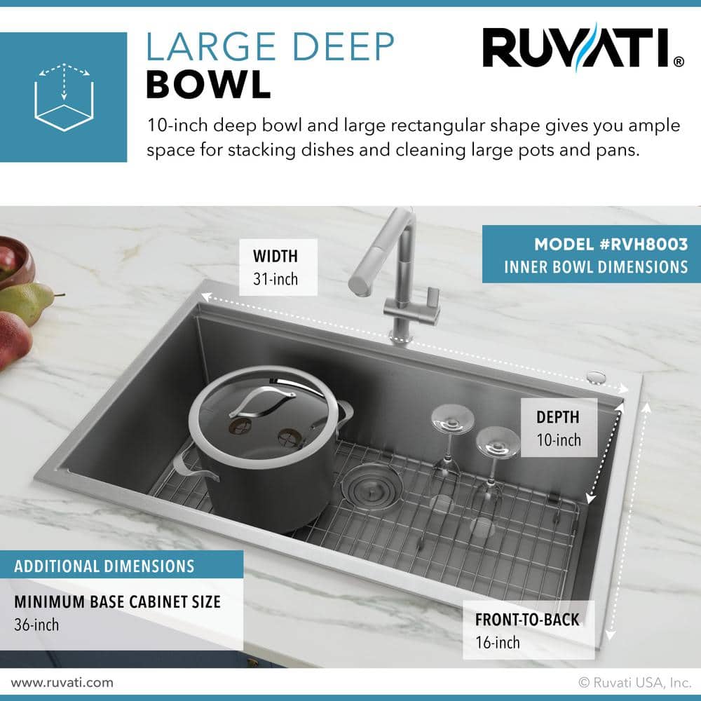 Ruvati 34" Stainless Steel Single Bowl Workstation Kitchen Sink