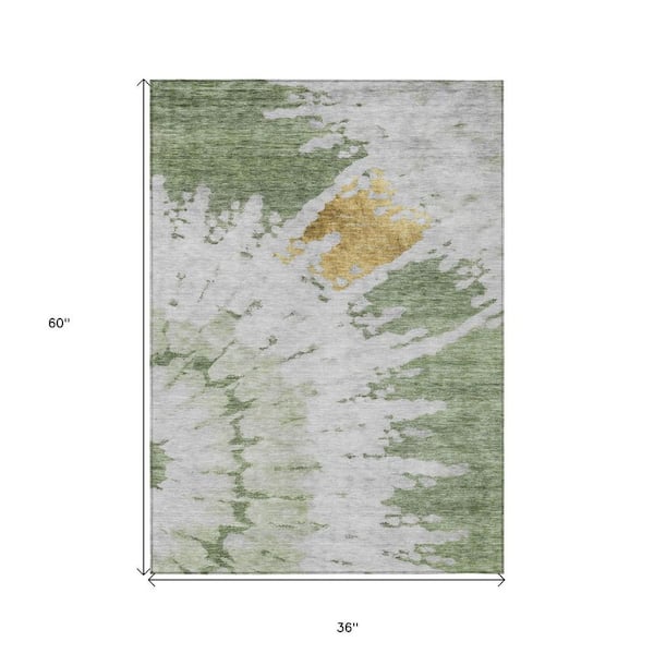 Artichoke Green, Olive Green 3 ft. x 5 ft. Woven Abstract Polyester Rectangle Indoor / Outdoor Area Rug