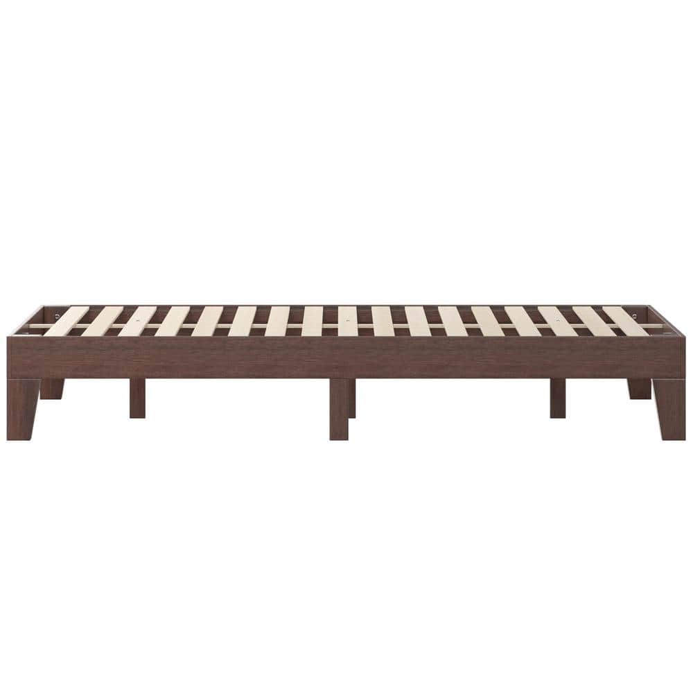 King Walnut Wooden Platform Bed with Slats and Headboard