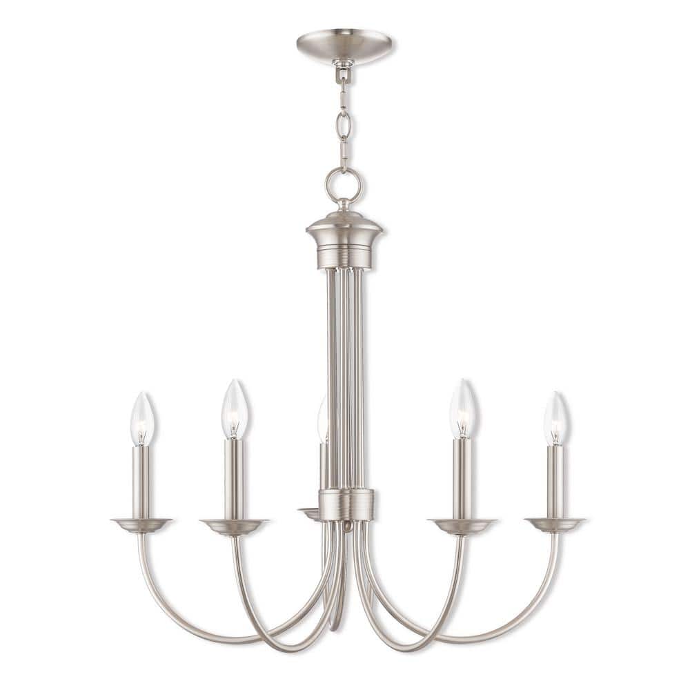 Estate Elegance 5-Light Brushed Nickel Chandelier with Candelabra Bulbs