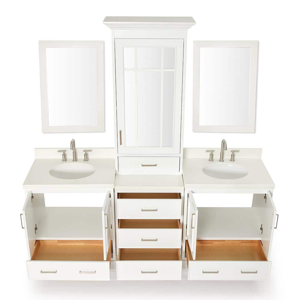 Stafford 85" White Double Sink Vanity Set with Quartz Top