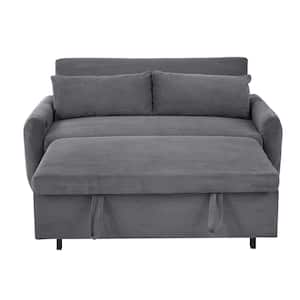 57.48 in. Dark Gray Corduroy 2-Seater Convertible Pull Out Sofa Bed with 2 Pillows and USB Ports