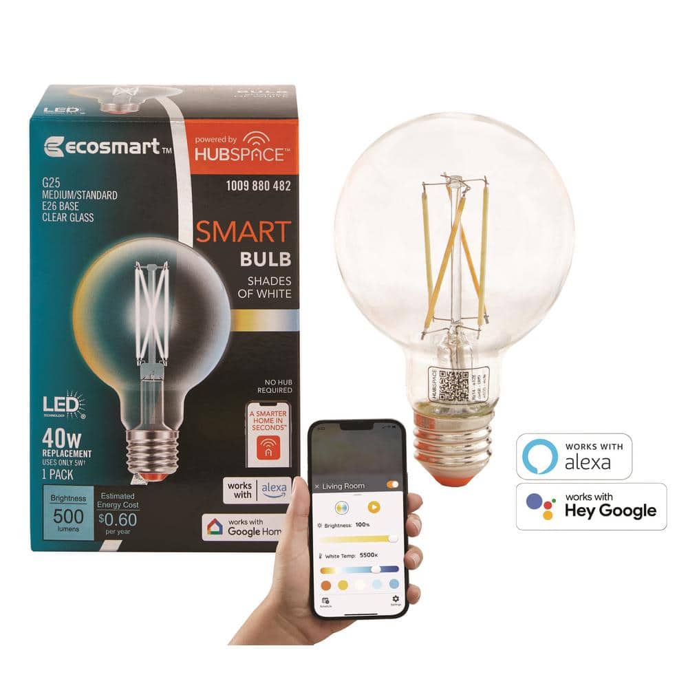 EcoSmart 40Watt Equivalent Smart G25 Clear Tunable White CEC LED Light