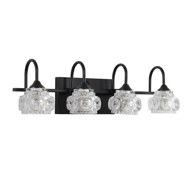 Sunpez 22.8 in. W 4-Light Bathroom Vanity Light Wall Mounted Lighting Over Mirror, Black, G9 ...