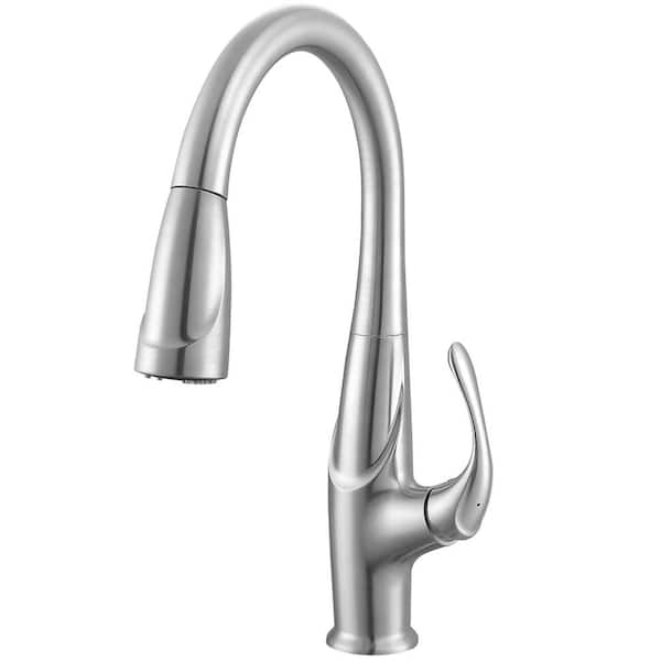 Ancona Eliya Single-Handle Pull-Down Sprayer Kitchen Faucet with Deckplate in Brushed Nickel
