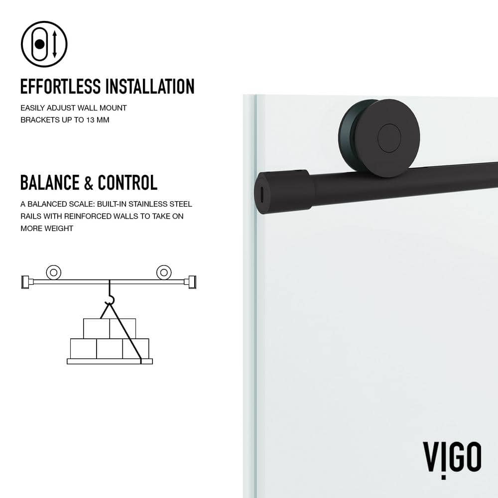 Elan 76" High x 60" Wide Frameless Sliding Shower Door in Matte Black