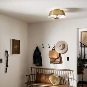 Luella 16 in. 3-Light Brushed Natural Brass Traditional Shaded Hallway Convertible Pendant Hanging Light to Semi-Flush