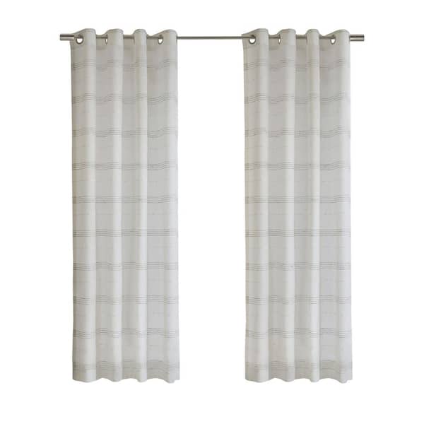 Jasper White Polyester Faux Linen 52 in. W x 108 in. L Grommet Indoor Sheer Curtain (Single Panel)