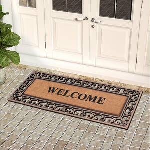 A1HC Welcome Bronze 18 in x 48 in Rubber and Coir Paisley Border Myla Durable Doormat