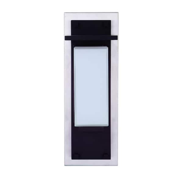 CRAFTMADE Heights 15 in. Silver / Black Finish Outdoor Hardwired Integrated LED Wall Lantern Sconce w/ Frost Glass