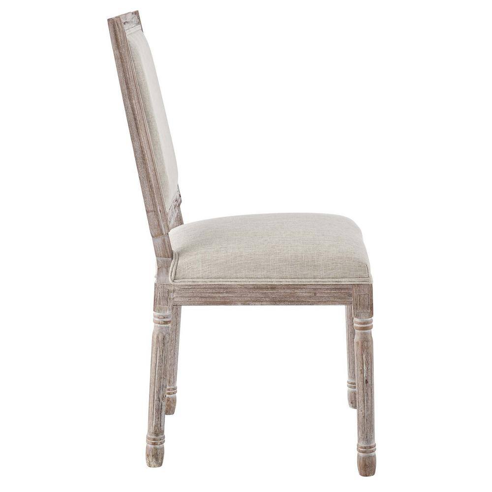 Beige Upholstered Wood Dining Side Chair with Turned Legs