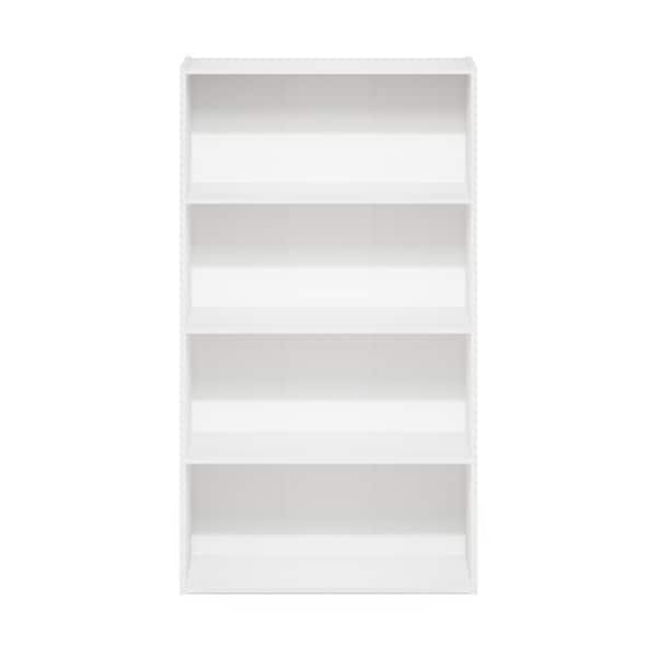 Furinno 23.6 in. White Wood 4-Shelf Standard Bookcase with Storage