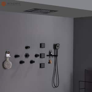 5 Spray 2.5 GPM 23 in. Thermostatic Celling Mount LED Rainfall Shower System with Hand-Shower in Matte Black