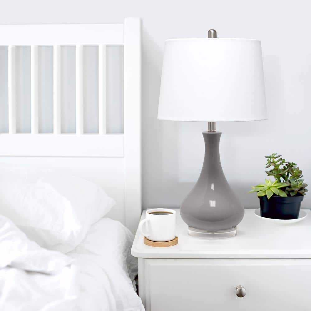 Gray Ceramic Droplet Table Lamp with White Fabric Shade