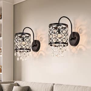 Indianapolis 1 - Light Black Wall Lamp Sconce with Crystal (Set of 2)