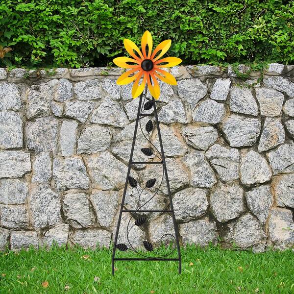 Glitzhome 44 in.H Metal Yellow Flower Wind Spinner Yardstake