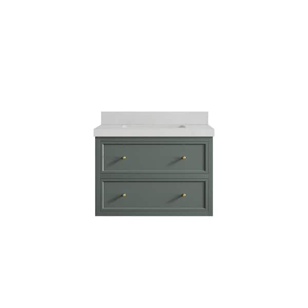 Willow Collections Roswell 30 in. W x 22 in. D x 36 in. H Single Sink Bath Vanity in Pewter Green with 2 in. Carrara qt. Top