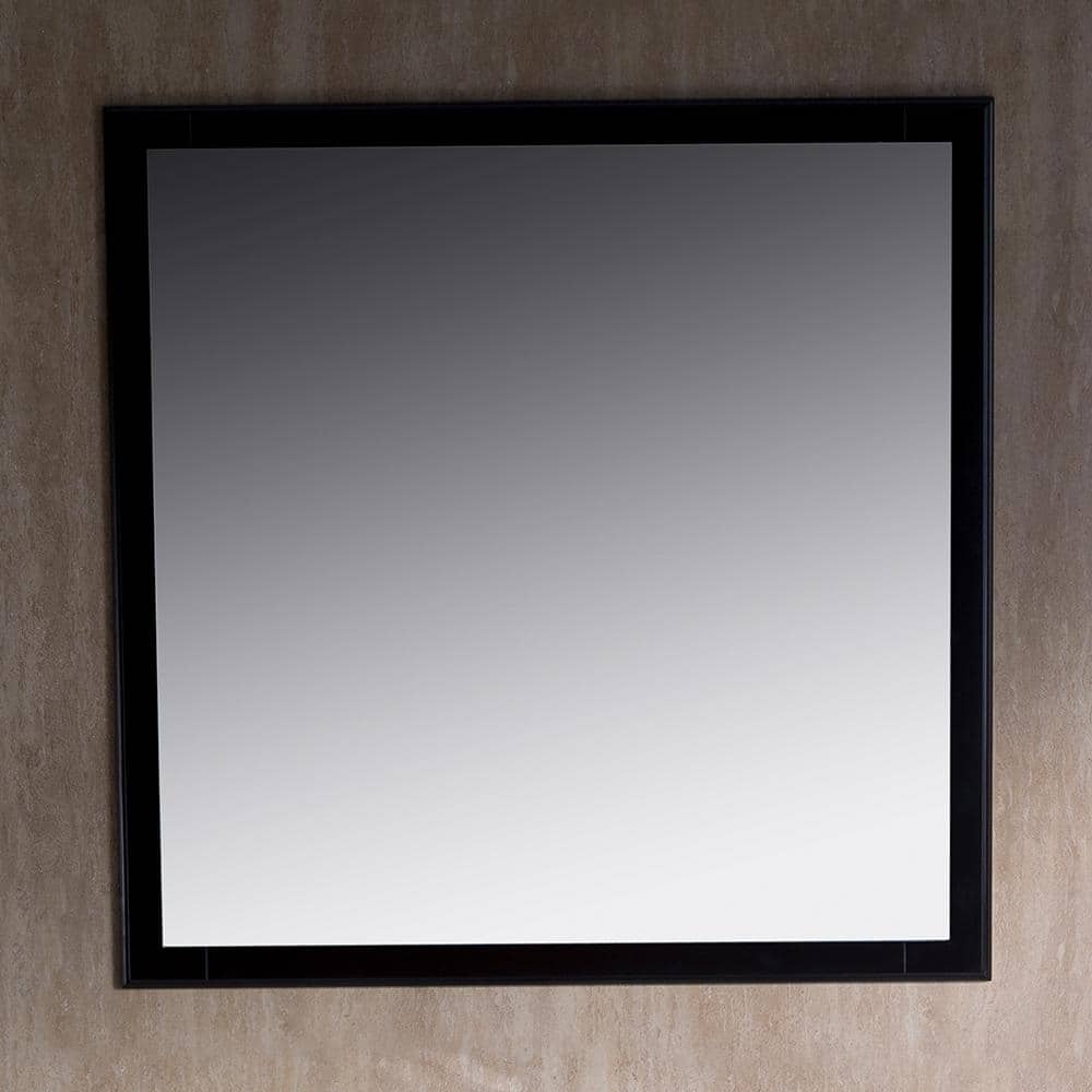Espresso Carved Wood 32" Modern Bathroom Vanity Mirror