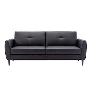 32.70 in. W Black PU Leather Twin Sofa Bed Modern Convertible Folding Futon with Storage Box